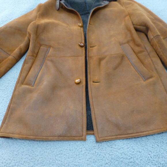 Moriano Spanish Merino Shearling Coat Mens 38 Brown Button Front - Picture 2 of 15